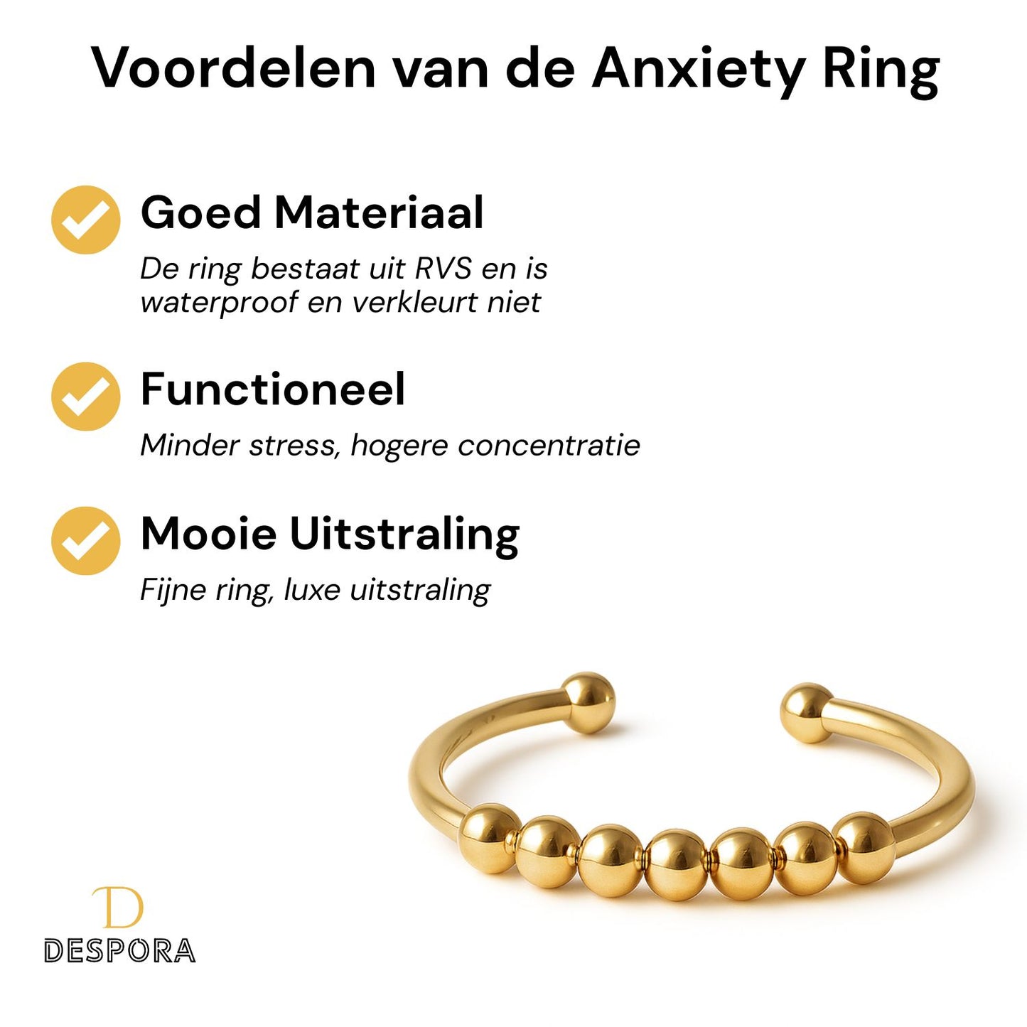 Anxiety Ring goud kleurig (RVS) one size voordelen