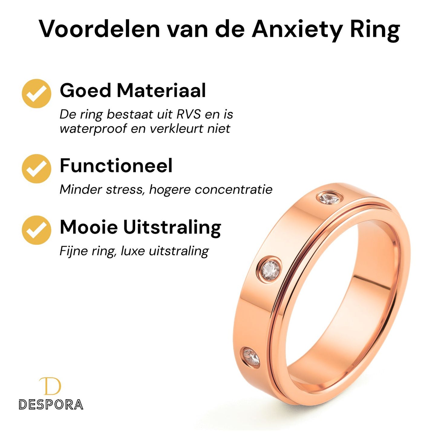 Anxiety ring (Zirkonia) Rosé Goud voordelen