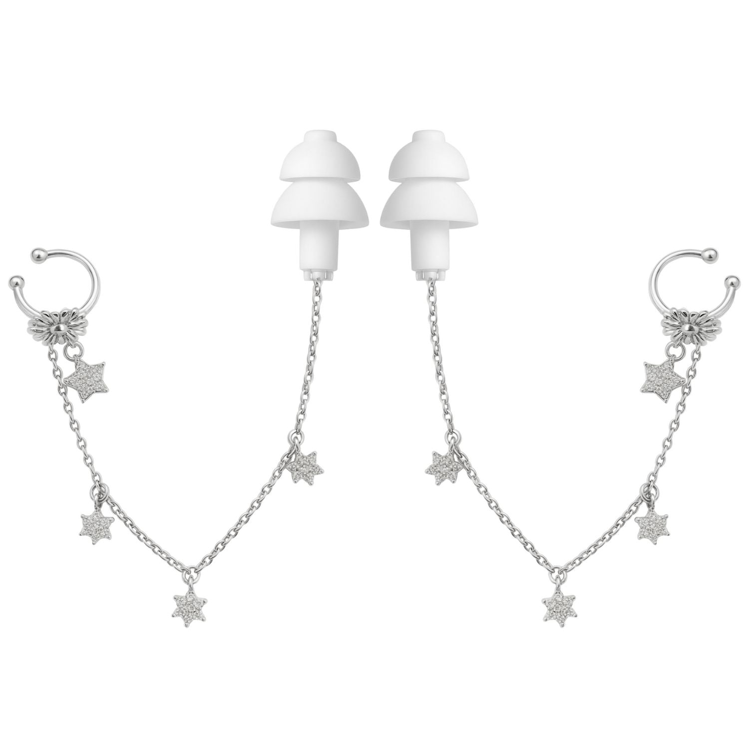 Earcuffs Voor Oordopjes (Bloem Sterretjes) Zilverkleurig