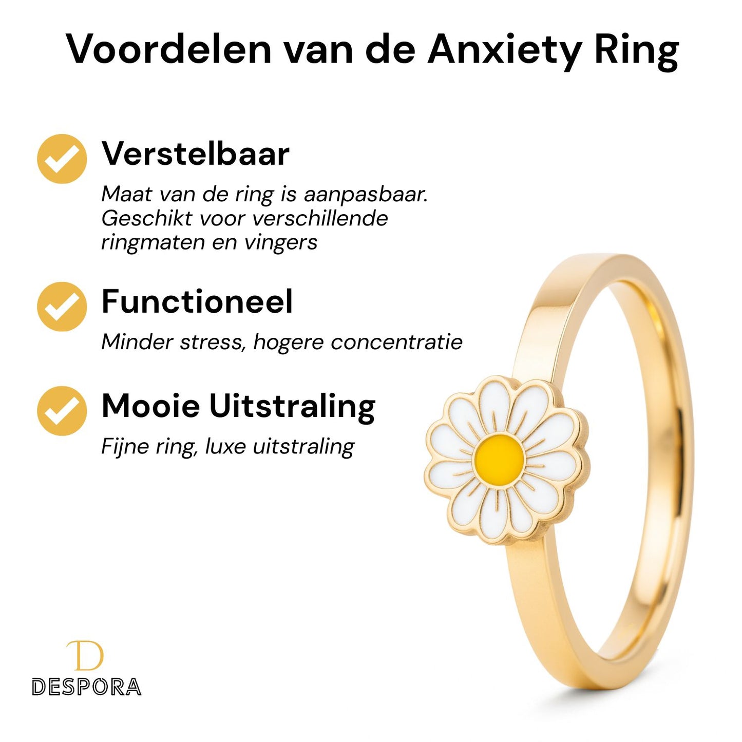 Anxiety Ring Kleine Witte bloem voordelen