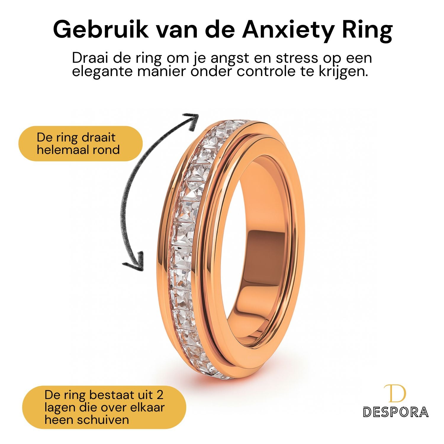 Anxiety Ring (Steentjes) Rosé goud gebruik