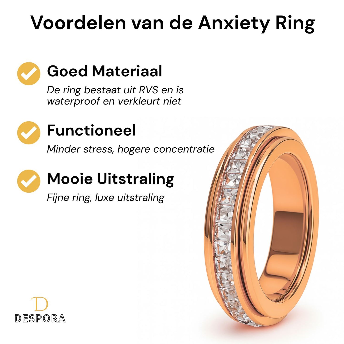 Anxiety Ring (Steentjes) Rosé goud voordelen