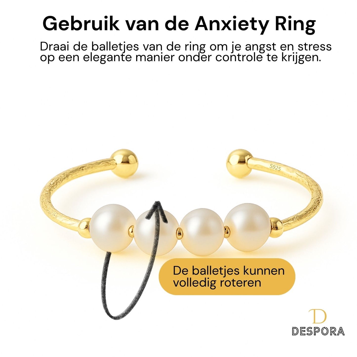 Anxiety Ring (parel) zilver 925 Gold Plated gebruik