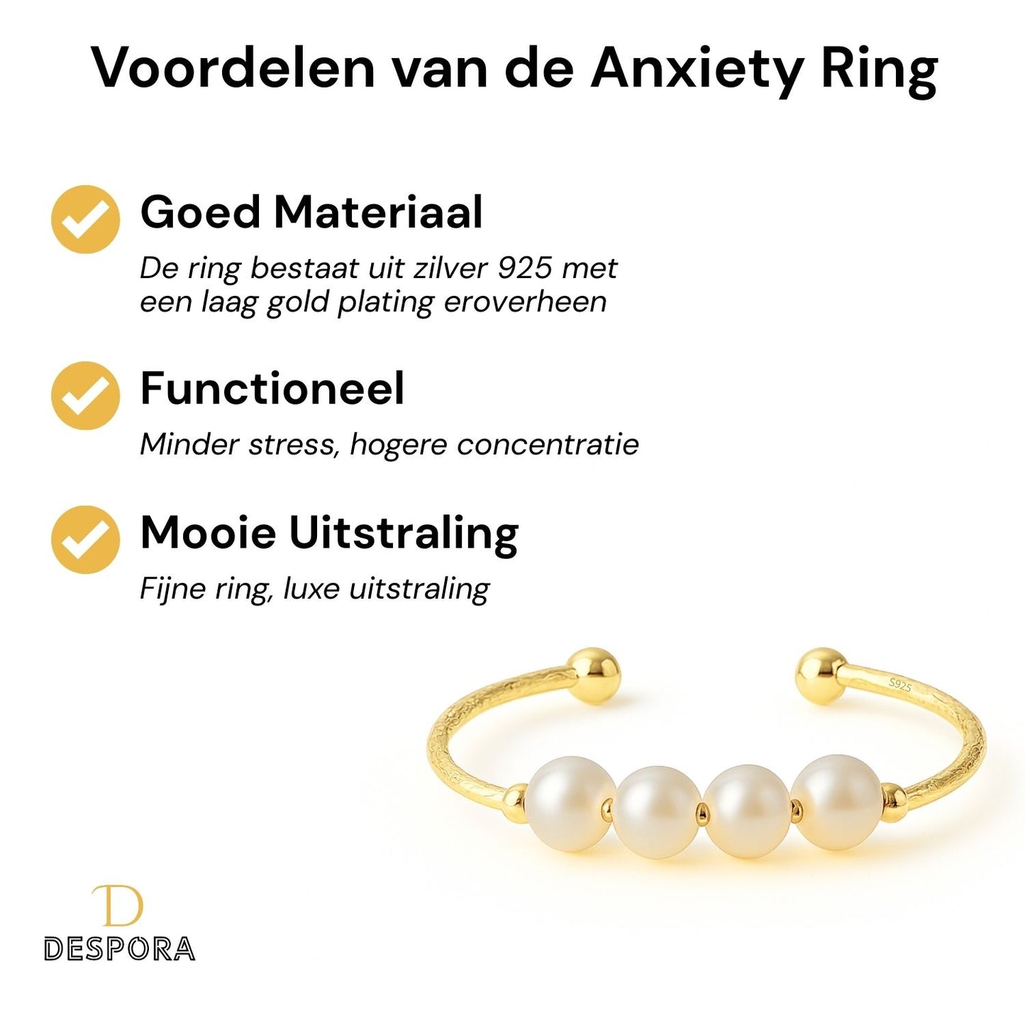 Anxiety Ring (parel) zilver 925 Gold Plated voordelen
