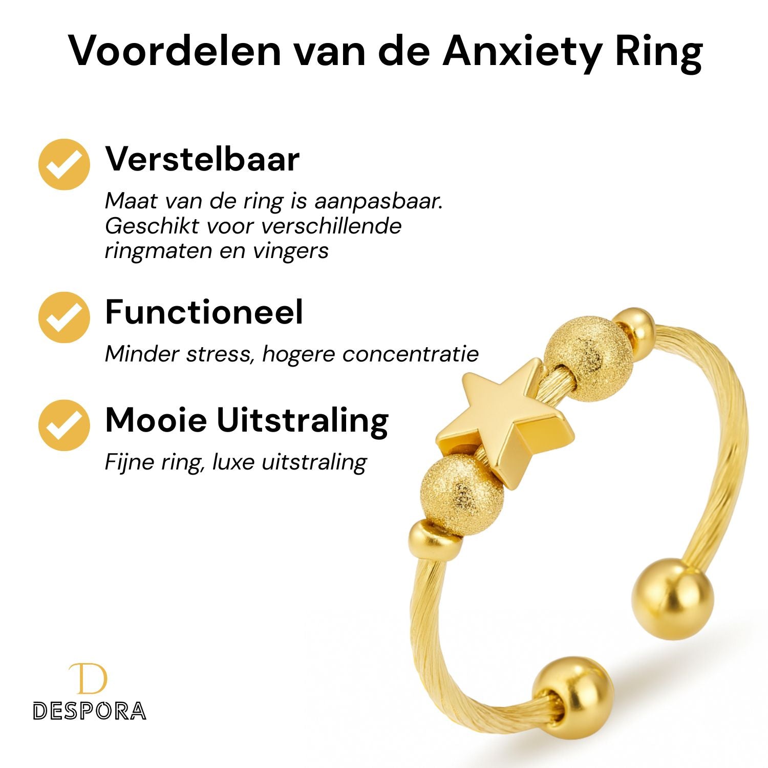 Anxiety Ring (ster) Goud Voordelen