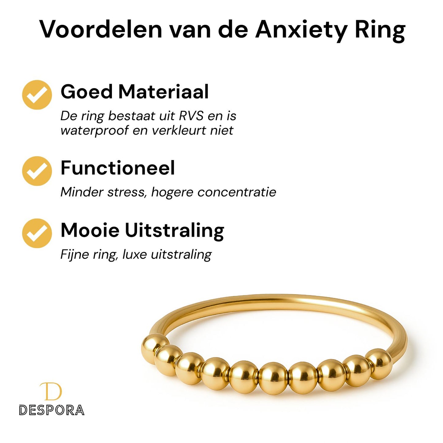 Anxiety Ring goud kleurig (RVS) voordelen