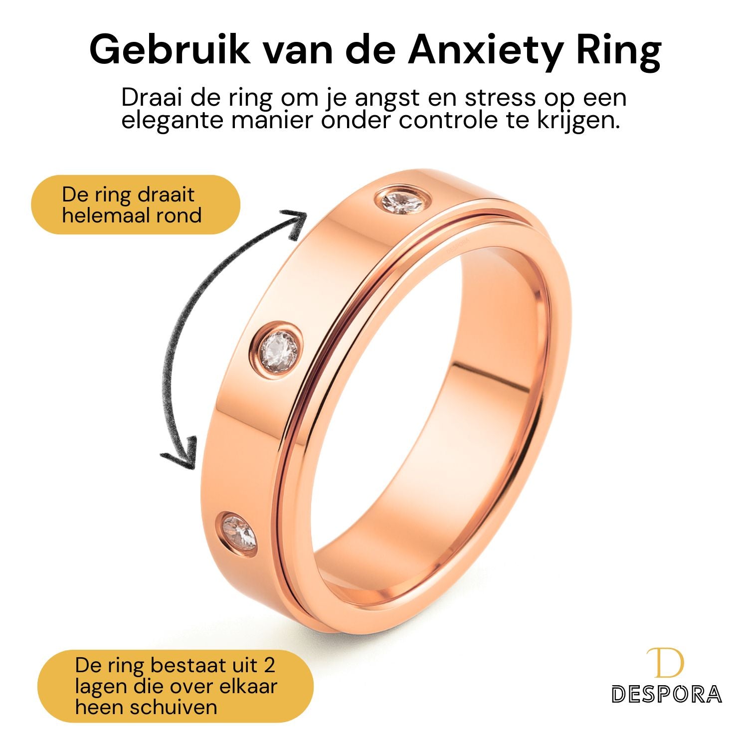 Anxiety ring (Zirkonia) Rosé Goud gebruik