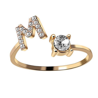 Ring met letter / initial ring zilver 925 Gold Plated - M